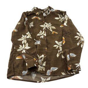 BonWorth‎ Women's Brown Floral Print Button-Up Shirt Medium Long Sleeve Vintage